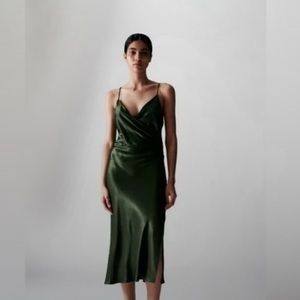 Zara maxi green satin effect dress